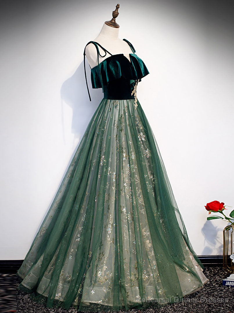 Green Tulle Lace Long Prom Dress, Green Tulle Formal Dress Main image