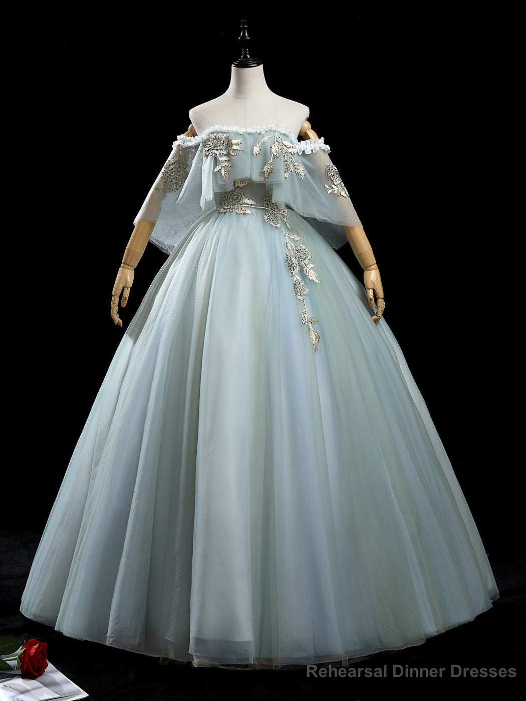 Green Tulle Lace Long Prom Dress, Green Tulle Lace Ball Gown Sweet 16 Dress