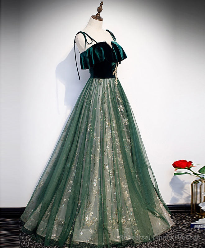 Green Tulle Lace Long Prom Dress Green Tulle Lace Formal Dress Main image