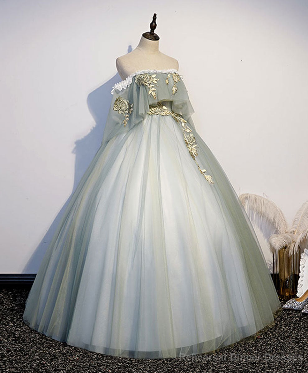 Green Tulle Lace Long Prom Dress, Green Tulle Sweetheart 16 Dress Main image