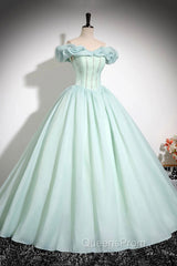 Green Tulle Long A-Line Evening Prom Dress, Lovely Off The Shoulder Evening Party Dress