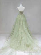 Green Tulle Long Prom Dress,  A-Line Green Formal Long Evening Dress