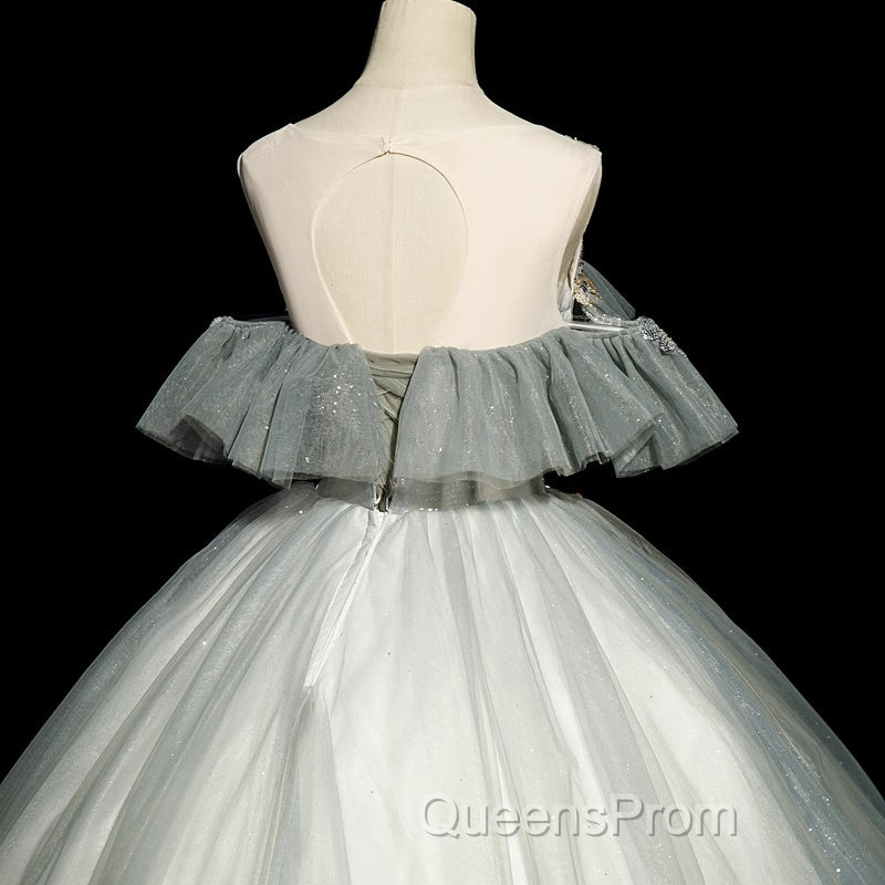 Green Tulle Off Shoulder Ball Gown Beaded Sweet 16 Dress, Green Tulle Formal Dress
