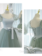 Green Tulle Off Shoulder Long Evening Prom Dress, Green Tulle Evening Dress