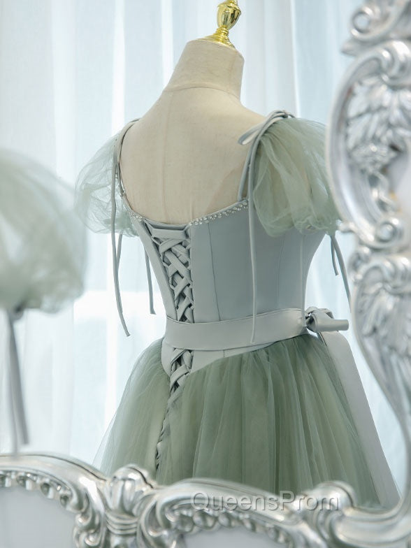 Green Tulle Off Shoulder Long Evening Prom Dress, Green Tulle Evening Dress