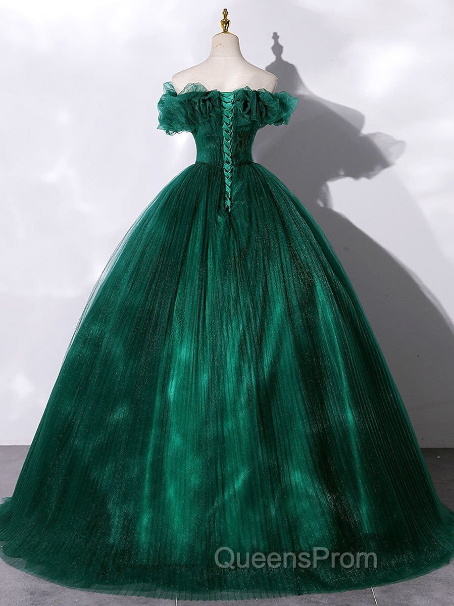 Green tulle off shoulder long Evening Prom Dress green tulle formal gown