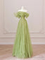 Green Tulle Off Shoulder Long Prom Dresses, Green Tulle Formal Evening Dress