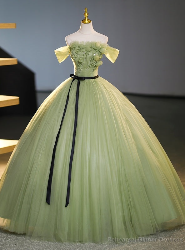 Green Tulle Off the Shoulder Flower Quinceanera Dress Main image