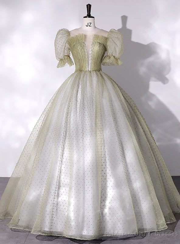 Green Tulle Puff Sleeve Pleats Quinceanera Dress Main image