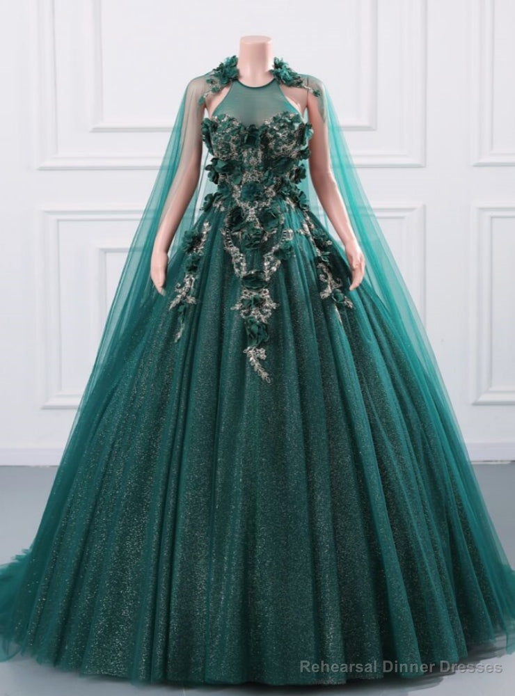 Green Tulle Sequins 3D Flower Lace Quinceanera Dress Main image