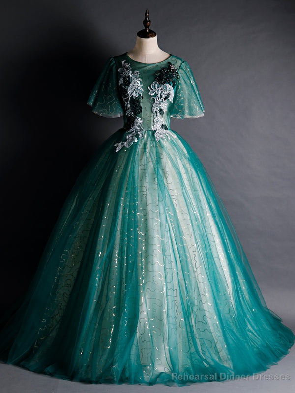 Green Tulle Sequins Appliques Beading Backless Quinceanera Dress Main image
