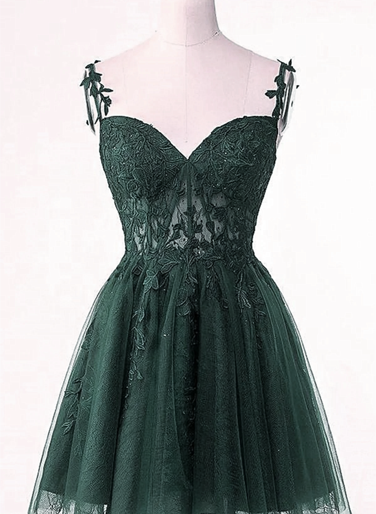 Green Tulle Short Party Dress Homecoming Dress, Green Tulle With Lace Classy Prom Dress