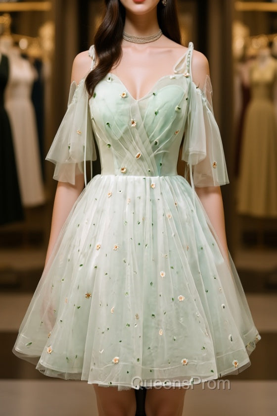 Green tulle short Evening Prom Dress, green tulle homecoming Dress Main image