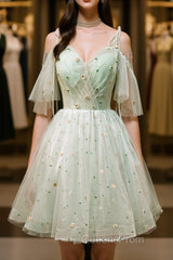 Green tulle short Evening Prom Dress, green tulle homecoming Dress