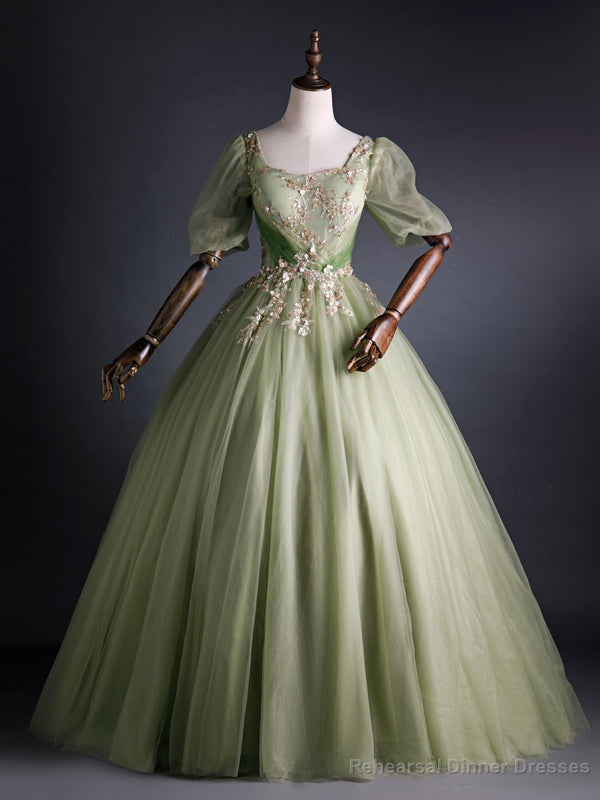 Green Tulle Square Puff Sleeve Sequins Appliques Quinceanera Dress Main image