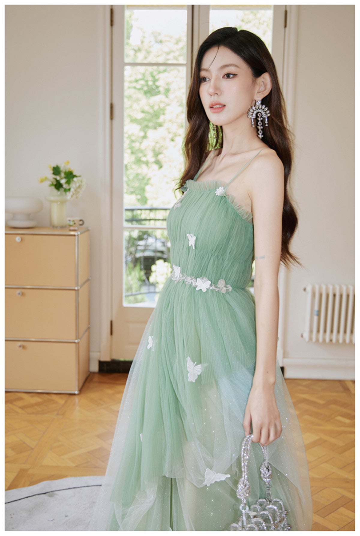 Green Tulle Straps Long Classy Prom Dress, Light Green A-Line Floor Length Party Dress Secondary image