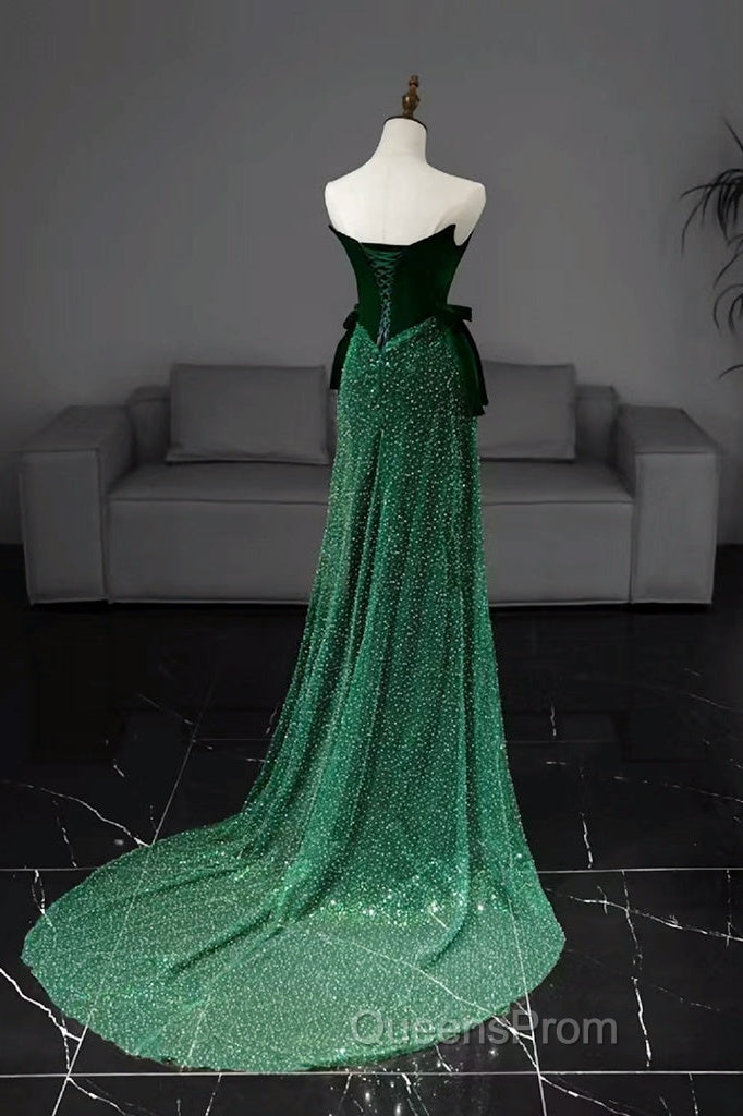 Green Tulle Velvet Long Evening Prom Dress, Green Long Formal Dress Secondary image