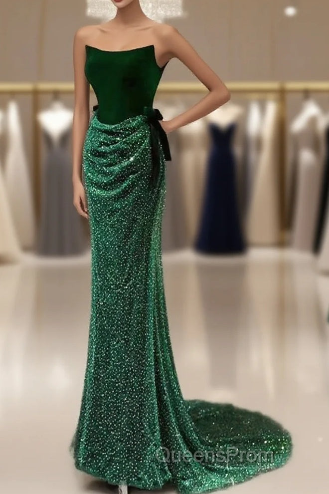 Green Tulle Velvet Long Evening Prom Dress, Green Long Formal Dress Main image