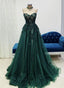 Green Tulle With Lace Applique Sweetheart Long Classy Dress, Green Classy Evening Gown