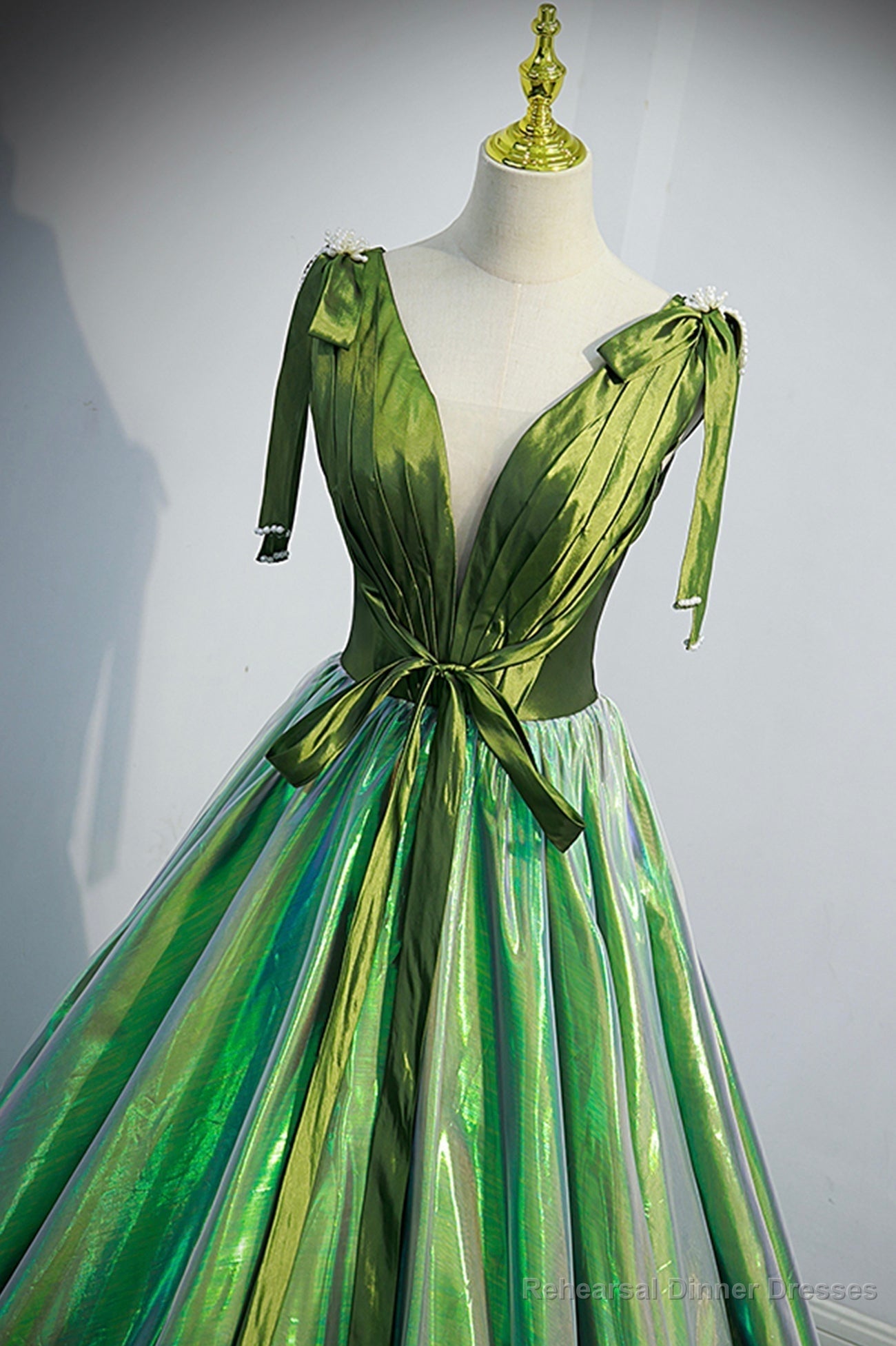 Green V-Neck Long A-Line Prom Dress, Simple Green Evening Party Dress Secondary image