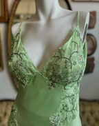 Green V-Neck Exquisite Embroidery Long Satin Ball Gown Evening Dress