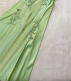 Green V-Neck Exquisite Embroidery Long Satin Ball Gown Evening Dress