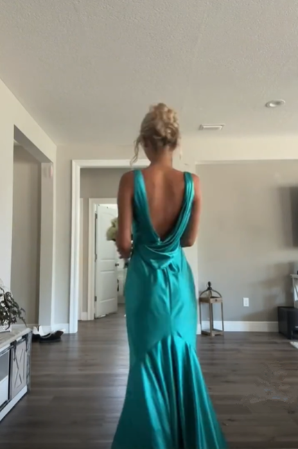 Vintage Satin V-Neck Mermaid Elegant Long Classy Evening Dress Party Dress Classy Prom Dress Secondary image