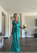Vintage Satin V-Neck Mermaid Elegant Long Classy Evening Dress Party Dress Classy Prom Dress