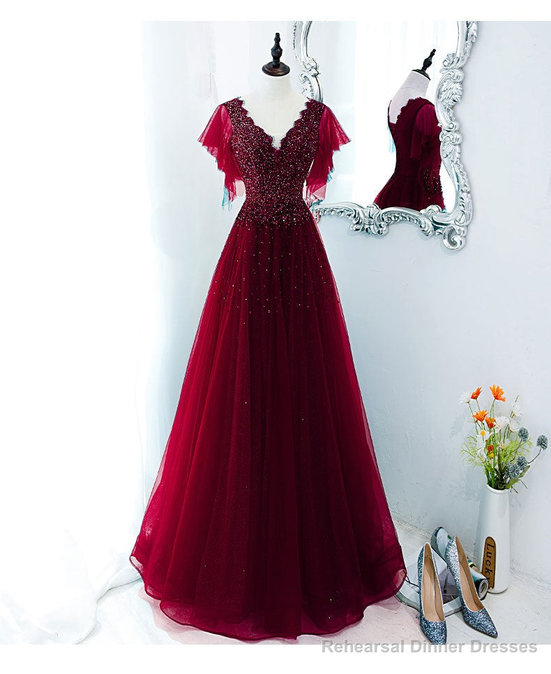 Green V Neck Sequin Beads Long Prom Dress, Green Formal Bridesmaid Dresses