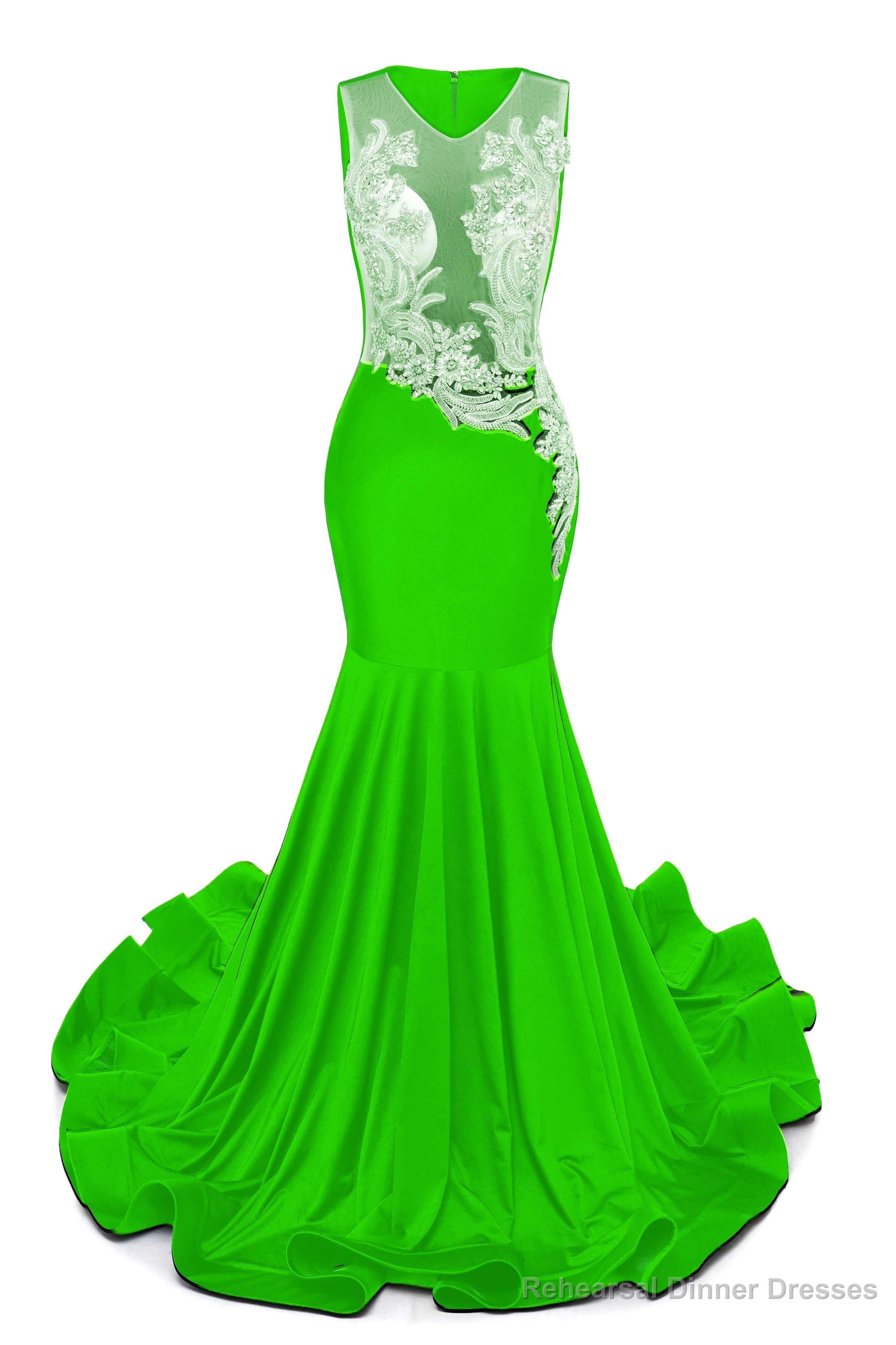 Green V-Neck Sheer Corset Prom Dresses Beaded Mermaid Long Train Evening Gowns Main image