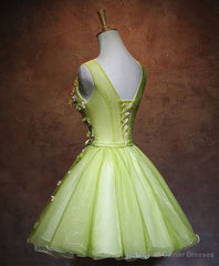 Green V Neck Tulle Short Prom Dress, Green Homecoming Dress