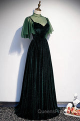 Green Velvet Long A-Line Evening Prom Dress Evening Dress