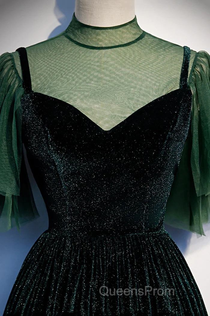 Green Velvet Long A-Line Evening Prom Dress Evening Dress