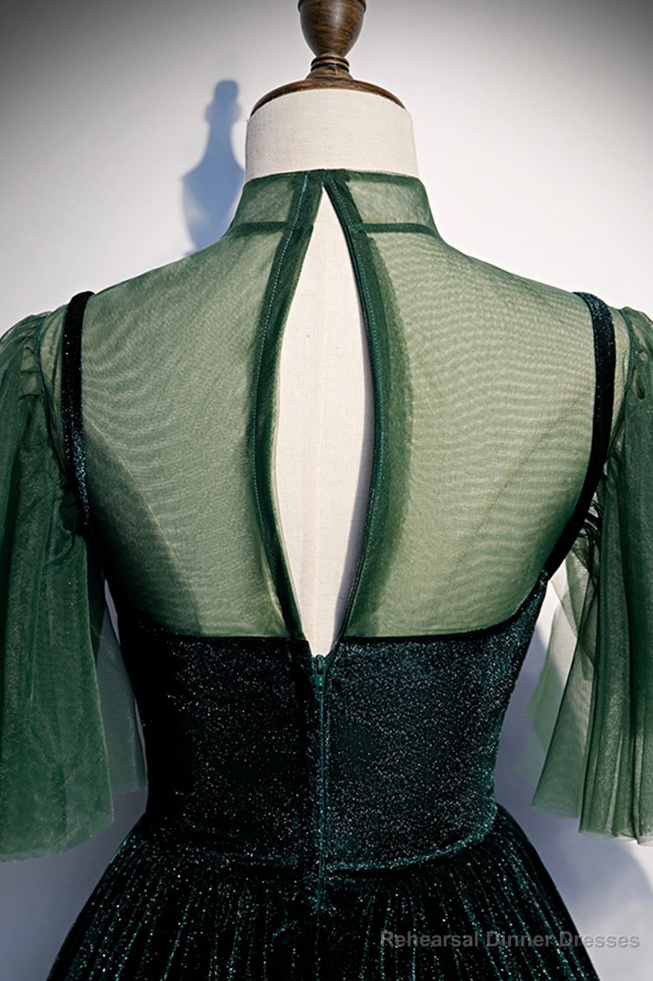 Green Velvet Long A-Line Prom Dress, Green Formal Evening Dress