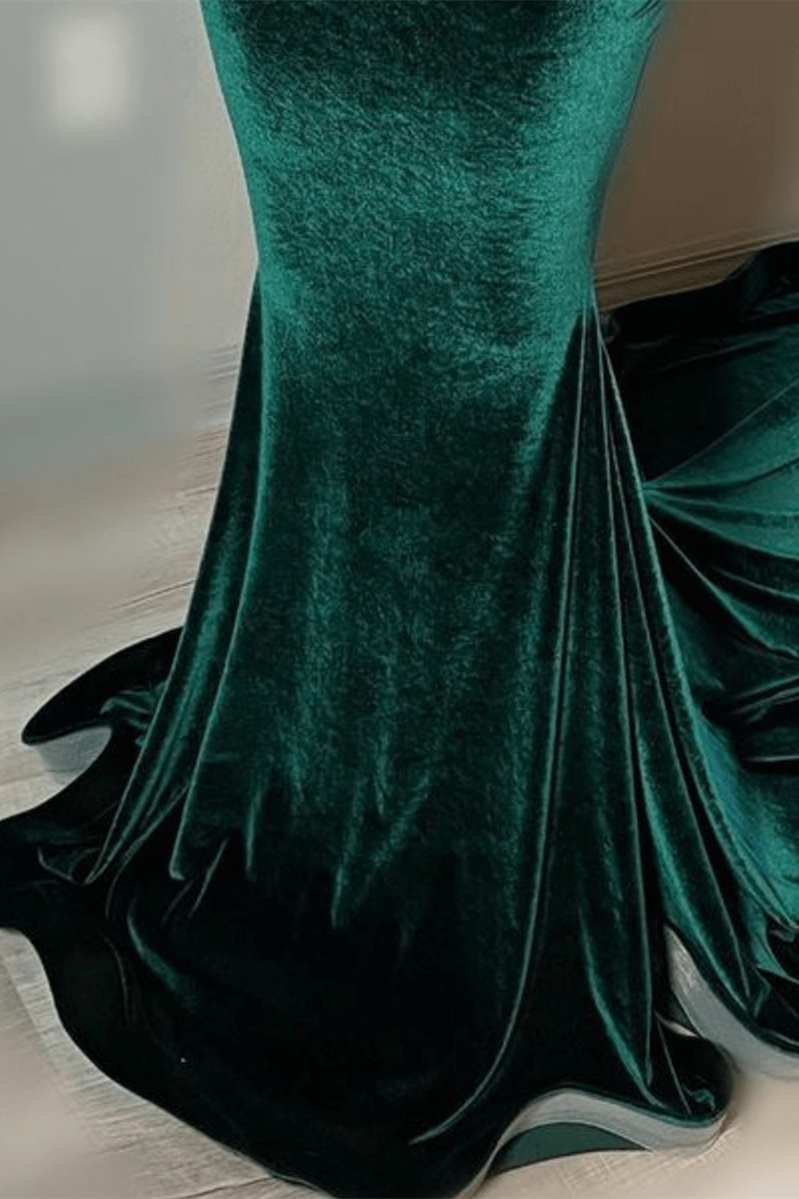 Green Velvet Mermaid Beadings Sheer Tulle Sexy Prom Dress Secondary image