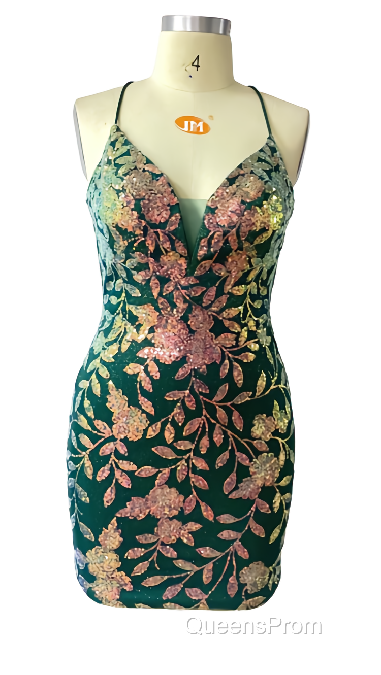 Cute Bodycon V Neck Blue Lace Homecoming Dress