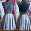Grey beads sparkly high neck open back vintage elegant homecoming Classy Prom Dress