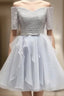 Grey Lace And Organza Homecoming Dress, Lovely Homecoming Dress , Short Evening Prom Dress