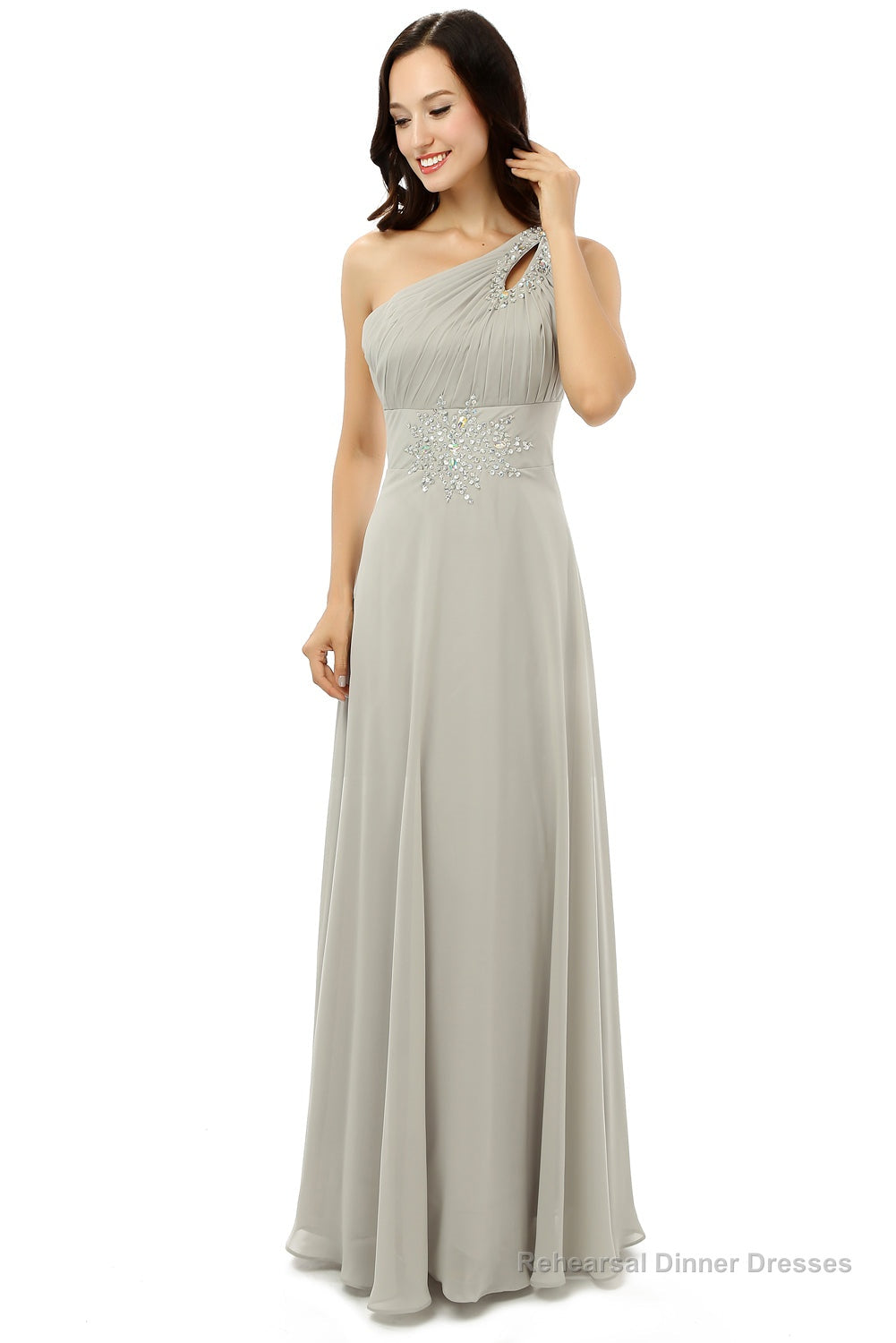 Grey One Shoulder Chiffon Pleats Beading Bridesmaid Dresses LG0254 Secondary image