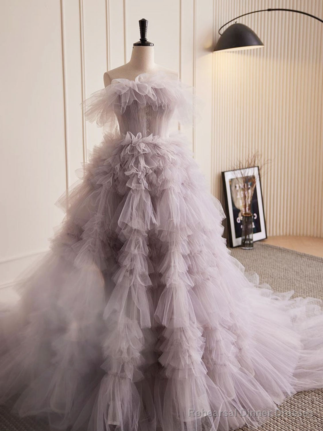 Grey Purple Tulle Long Prom Dresses, Grey Purple Evening Dress Main image