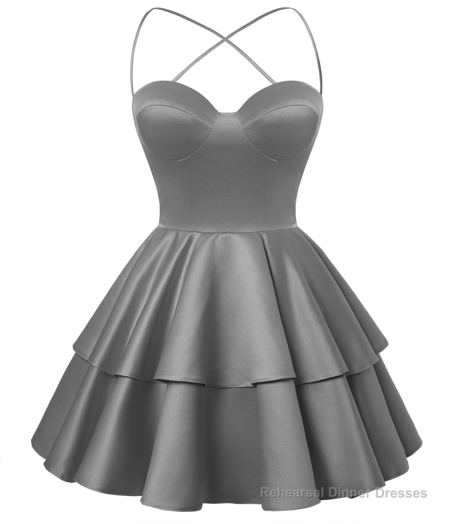 Grey Satin Homecoming Dress Sweetheart Neck Tiered Short Graduation Dresses Secondary image