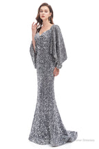 V-Neck Sequins Mermaid Prom Dresses with Sleeves