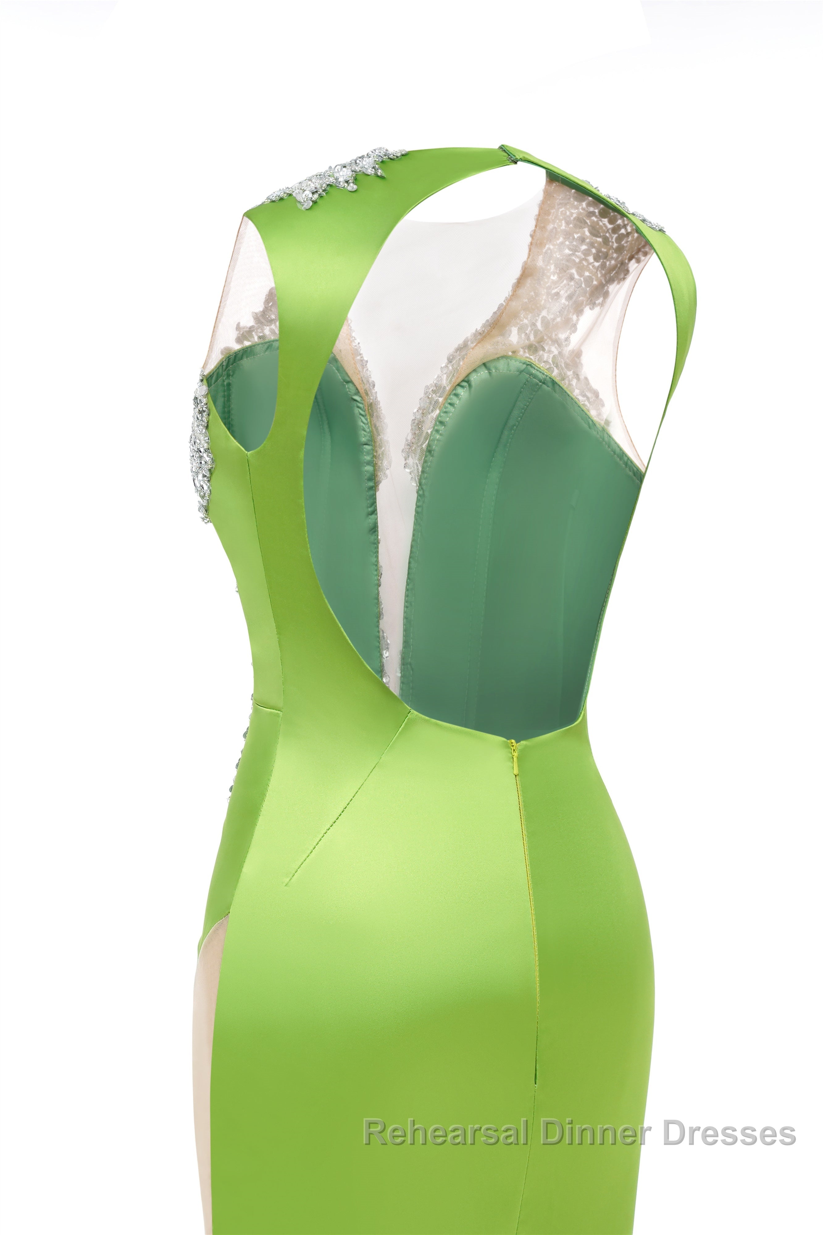 V-Neck Mermaid Brush Train Hollow Sleeveless Beading Evening Dresses