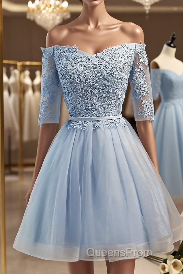 Half Sleeves Short Lace Evening Prom Dress, Short Lace Homecoming Bridesmaid Dress Main image