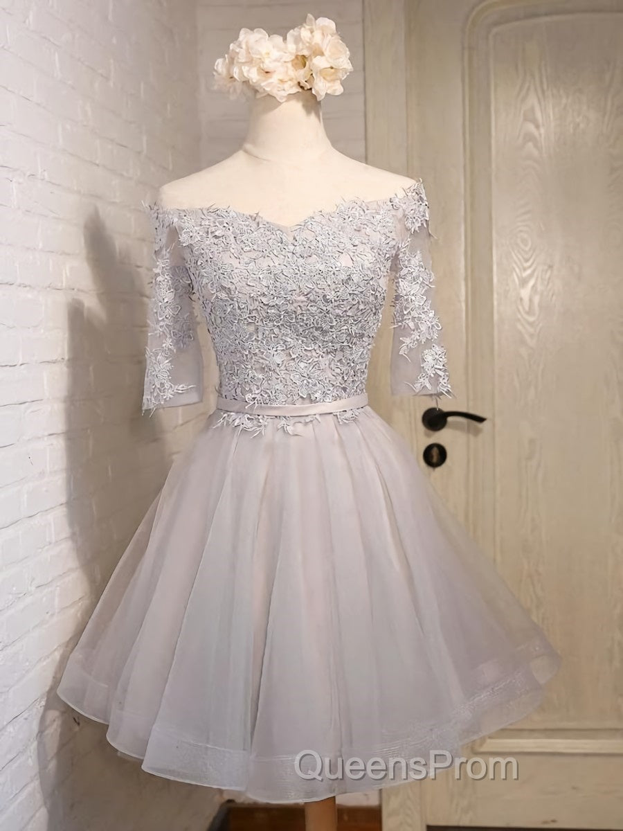 Half Sleeves Short Lace Evening Prom Dress, Short Lace Homecoming Bridesmaid Dress Secondary image