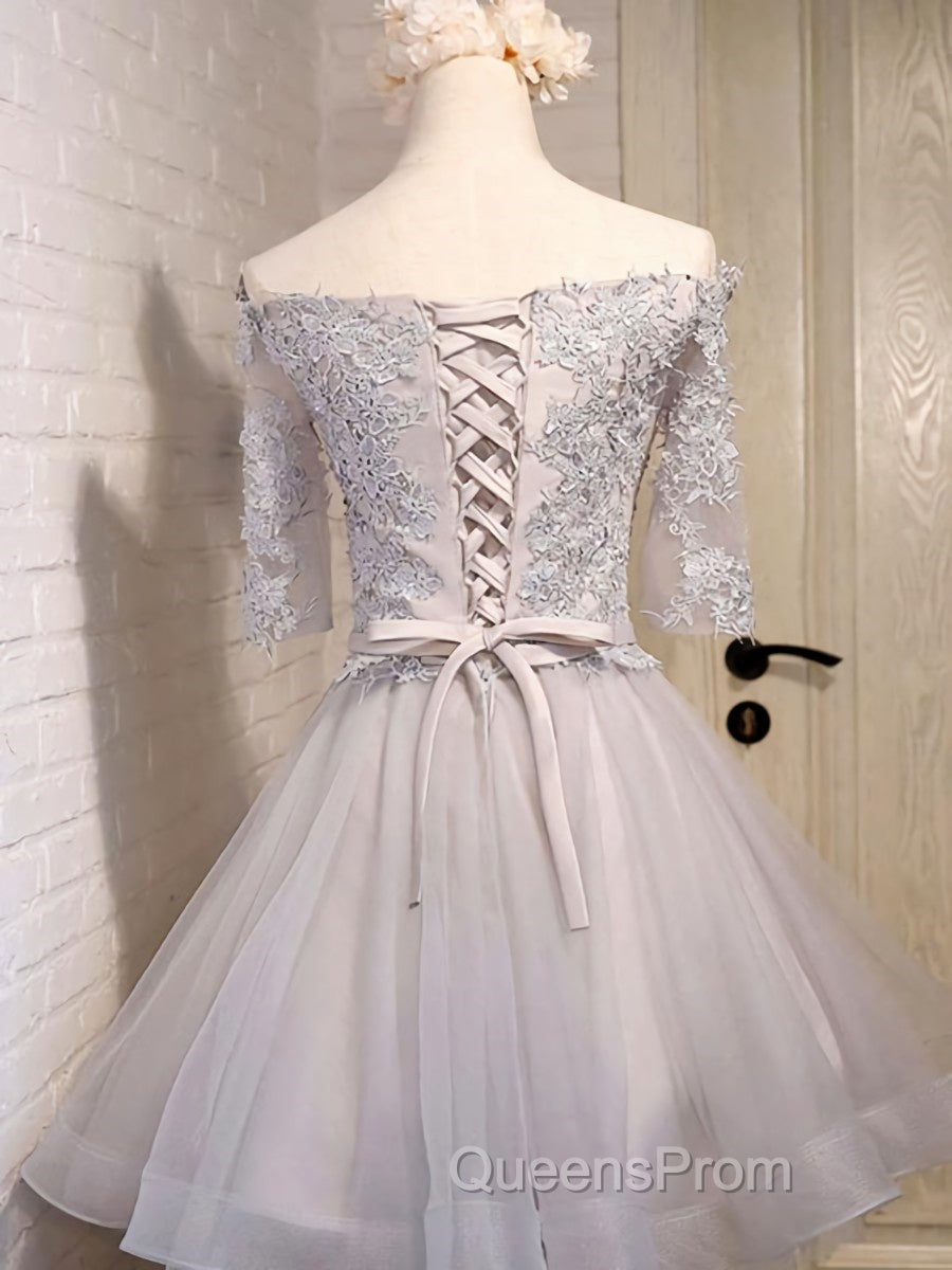 Half Sleeves Short Lace Evening Prom Dress, Short Lace Homecoming Bridesmaid Dress