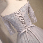 Half Sleeves Short Lace Evening Prom Dress, Short Lace Homecoming Bridesmaid Dress