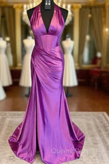 Halter Mermaid Long Evening Prom Dress With Open Back