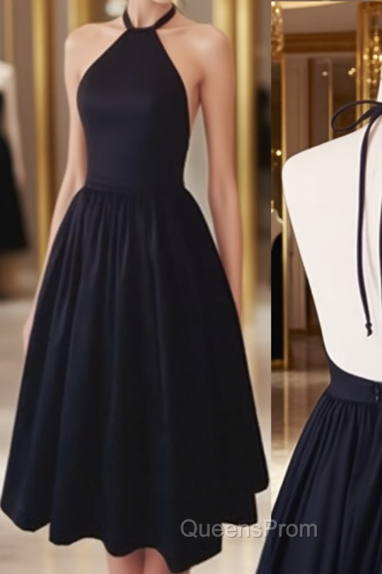 Halter Neck Backless Black Short Evening Prom Dress, Black Homecoming Dress Main image