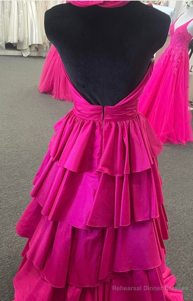 Halter Neck Ball Gown Long Prom Dresses with Ruffle Skirt Secondary image